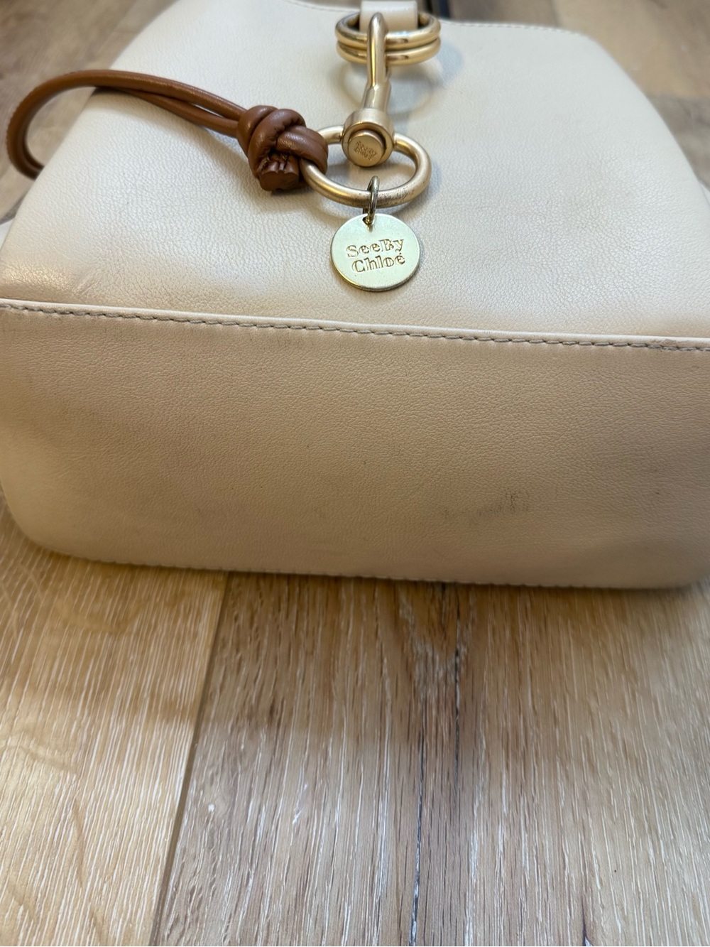 See By Chloé Leather Suede Bucket Bag Cream Taupe Brown Gold Hardware - Picture 15 of 16